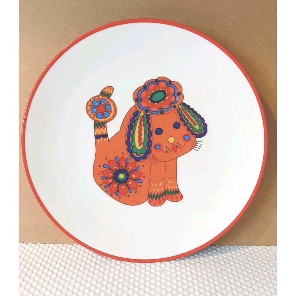 Vintage Bareuther Waldsassen‎ Groovy Bavarian Dog Orange Floral Medium Plate